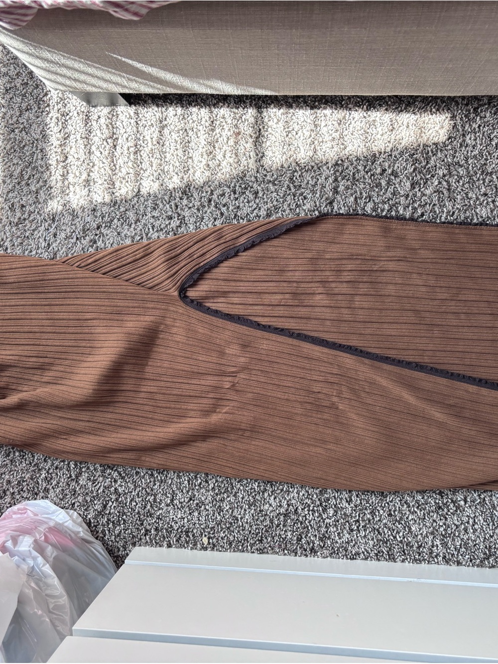 Rebecca Taylor Ribbed Chocolate Brown Midi Skirt with Side Slit